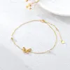 14K Solid Gold Fjärils fotled för kvinnor, riktiga pärlfint smycken ankelarmband gåvor till henne