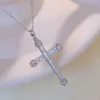 Xiy Fine Jewelry Classic Real Gold 0.45Ct Diamond Jesus Cross Shape Pendant Necklace