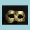 Máscaras de fiesta Antiguo romano griego Luchador Hombres Máscara Veneciana Mardi Gras Mascarada Disfraz de Halloween Media cara Hombre Oro Sier Navidad Dhlgi