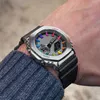 UNISEX Sports Digital Quartz Watch GM2100 Oryginalny szok zegarek zegarek Rainbow LED Dial Odłączany montaż w pełni funkcjonalny światowy czas Oak Seria