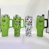 Nieuwe Kerst Grinch 40oz Car Cup Handle Cup Ice Bullion Cup 304 roestvrijstalen vacuümbeker