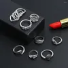 Cluster-Ringe 8-teiliges Set, schlichtes Design, rund, silberfarben, für Frauen, handgefertigt, Geometrie-Fingerring, weibliche Schmuckgeschenke