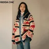 Women's Jackets REDDACHiC Christmas Elk Crochet Pattern Zip up Sweater Top Long Sleeves Casual Warm Winter Autumn Outer Knitted Cardigan Jacket 231118