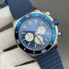 Montres Men 44 mm Super Chronomat Blue Cador Watch Quartz ChronoGRAPG Date Men Watch Rubber Strap Mens Horaire Haute qualité