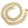 ketting voor herenketen Cuban Link Gold Chains Iced Out Sieraden 15 mm Flat Line Hiphop Cubaanse ketting Rhinestone armband