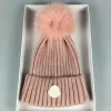 Gorro de malha para presente, chapéu de inverno para presente, gorro de designer, chapéu de lã para mulheres, malha grossa, quente, pele sintética, gorros ha s