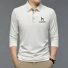 T-shirty męskie moda solidna koszula polo hazzys koreańskie ubranie modowe długie rękaw swobodne dopasowanie Slim Man Polo Shirt Tops 230419