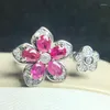 Cluster Rings Per Jewelry Natural Real Ruby Flower Ring 925 Sterling Silver 0.35ct 5pcs Gemstone T8081803