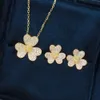 Xiy Real Gold Jewelry Yellow Diamond Lucky Clover Charm Pendant Necklace And Earring Set