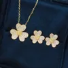 Xiy Real Gold Jewelry Yellow Diamond Lucky Clover Charm Pendant Necklace and Earring Set