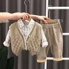 春の男の子の服セット子供服の幼児幼児幼児ニットベストTシャツパンツ3ピースキッズカジュアル服