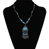 Pendant Necklaces LosoDo Europe And America Personality Retro Inlaid Turquoise Necklace Long Tassel Leaf Sweater Chain Collarbone
