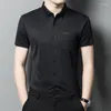 Men's Casual Shirts Minglu High Elasticity Seamless Mens Luxury Short Sleeve Solid Color Business Thin Male Dress Plus Size 4XL