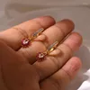 Boucles d'oreilles cerceau rose Zircon boucle d'oreille pour les femmes mode couleur or petit balancent exquis fête bijoux lune fille conception