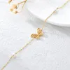 Tornozeleira borboleta de ouro maciço 14k para mulheres, pulseira de tornozelo de joias finas de pérola real presentes para ela
