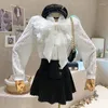 Women's Blouses Clothing 2023 Autumn Winter Bow Lace Long Sleeve Shirt Up Ruffle Top