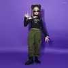 Abbigliamento da palco Abbigliamento hip-hop per bambini T-shirt a maniche lunghe Top Streetwear Pantaloni cargo Pantaloni verde militare per ragazza Abiti per costumi di danza jazz