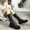 Mode Frauen Mitte der Wade Stiefel Slim Fit Socken Stiefel Dicke Sohle Flache Schuhe Frau Weibliche Weiches Leder Botas Mujer Herbst Wohnungen 230419