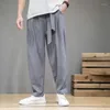 Calça masculina 2023 Linho de algodão da primavera Homens elásticos harém casual Pant solto Sorto de moletom tradicional Chinesa Pantalons Homme