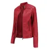 Chaquetas de cuero para mujer, ropa informal ajustada para primavera y otoño para mujer, ropa informal para motocicleta de talla grande, piel sintética con cuello levantado