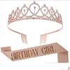 Inne imprezy imprezowe zapasy Bling Rhinestone Crystal Crown Tiara Dekoracja urodzin Dekoracja Happy 18 21 30 40 50. satynowa szarpnięcie dhikv