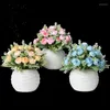 Decorative Flowers Artificial Blue Rose Potted Fake Plants Indoor Flower Decoration Desktop Ornaments Wedding Home Furnishings Decorations