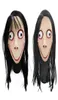 Rolig skrämmande Momo Hacking Game Cosplay Mask Vuxen Full Head Halloween Ghost Momo Latex Mask med peruker stora ögon och långa peruker Y09137197337