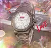 Populaires Hommes Multifonctionnel Chronomètre Montres Iced Out Six-Pins Travail Quartz Mouvement En Acier Inoxydable Horloge Calendrier Complet Montre Ensemble Accessoires Cadeaux