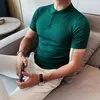 Polos pour hommes Polos pour hommes 2023 Été à manches courtes Soie de glace Mode Revers Couleur unie Casual Slim Knit T Vêtements pour hommes