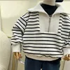 T-shirts Shirts Turn-down Collar Full Sleeve Regular Length Striped Pullover Cotton Soft Comfortable Casual Autumn Children Unisex 230419