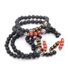 Strand Tibetian Om Mani Padme Hum Carved Obsidian Beads Charm Armband Lava Matte Stone Armband för män och kvinnor gåva grossist