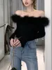 여성 스웨이터 오션 로브 슬래시 넥 여성 스웨터 음모 불규칙한 가을 겨울 슬림 섹시 풀 팜므 기본 솔리드 한국 패션 풀오버 231118