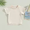 TシャツサマーファッションキッズガールズソリッドTシャツティーティートシャブコットンボーイズトップ6M-4Y P230419の衣服