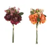 Fleurs décoratives Bouquets de fleurs artificielles Centre de table rustique Arrangement d'automne Faux camélia pour demoiselle d'honneur nuptiale