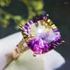 Cluster Rings Ametrine Ring 925 Sterling Silver Fine Jewelry 12 12mm 7CT Big Gemstone Handworked Women # JC18073111