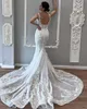 실제 사진 인어 웨딩 드레스 등이없는 새로운 3D- 플라워 신부 가운 얇은 명주 그물 레이스 브러시 트레인 로브 드 밴드 디도 맞춤