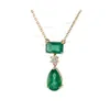 Designer Sier Plus Genuine Earth Mines & Pear Cut Zambian Emerald Diamond Necklace Solid 14 K Gold