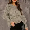 Women's Polos Women Blouses And Shirt Long Sleeve O Neck Ruffle Tops Autumn Loose Dot Printed Lady Office Wear Fashion Chiffon