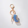 Keychains Blue Purple Green Red Colorful Rhinestone Golden Alloy High-heeled Shoes Car Pendant Key Chains For Women