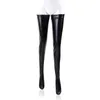 Sexiga strumpor S-2XL stor storlek Black Leather Stockings Pole Dance Medias Silikon Band Kne High Lingerie Latex Clubwear 230419