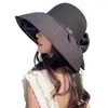 ワイドブリム帽子女性漁師帽子日焼け止め防止防止装飾装飾的な弓いいえ装飾フェイス保護太陽