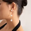 Boucles d'oreilles créoles Perle d'imitation asymétrique Glands perlés simples Long Quotidien Polyvalent Collier léopard Goujon en cristal