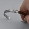 Armreif Silberfarbe Federmuster Manschette BraceletsBangles für Männer Retro handgemachter Edelstahlschmuck