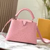 Struisvogel Patroon Totes Tas Vrouwen Capucines Handtas Portemonnee Koeienhuid Schouder Crossbody Tassen Echt Leer Verwijderbare Riem Mode Hardware Letters Portemonnee