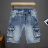 Men's Shorts Men's Denim Shorts Cargo Multi-Pocket Five-Point Jeans Shorts Fat Large Size Denim Shorts Summer Casual Loose Men Clothing 230419