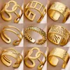 Band Rings Stainless Steel for Women 18K Gold Plated Couple Jewelry Aesthetic Accessorie Adjustable Punk Embossed Hollow Wide Ring 231118