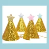 Party Hats Gold Glitter Shiny Top Adt Kids Mini Cone Birthday Cap Celebration Decoration Po Prop Backdrop Drop Delivery Home Dhtpy