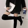 winters Boots Elastic Stockings Boots Square Headed Thin Women's Long Tube Wool Socks Thick Heels High Over Knee Knitted