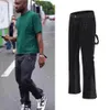 Mens Jeans Urban Streetwear Flare Pants Black Wide Leg Hip Hop Splashed Ink Trousers Patchwork Slim Fit Denim for 230419