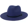 Bérets HT3588 printemps été chapeau de soleil ceinture en cuir large bord casquette de plage hommes femmes Panama mâle femelle paille Fedoras